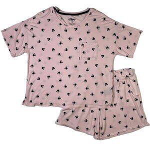 Disney Minnie Mouse Pink Pajama Set Short Sleeve Top Shorts Pockets Size M